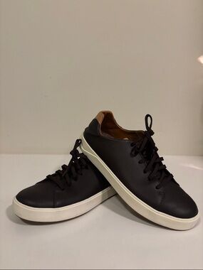 OluKai Dark Brown waterproof leather sneakers